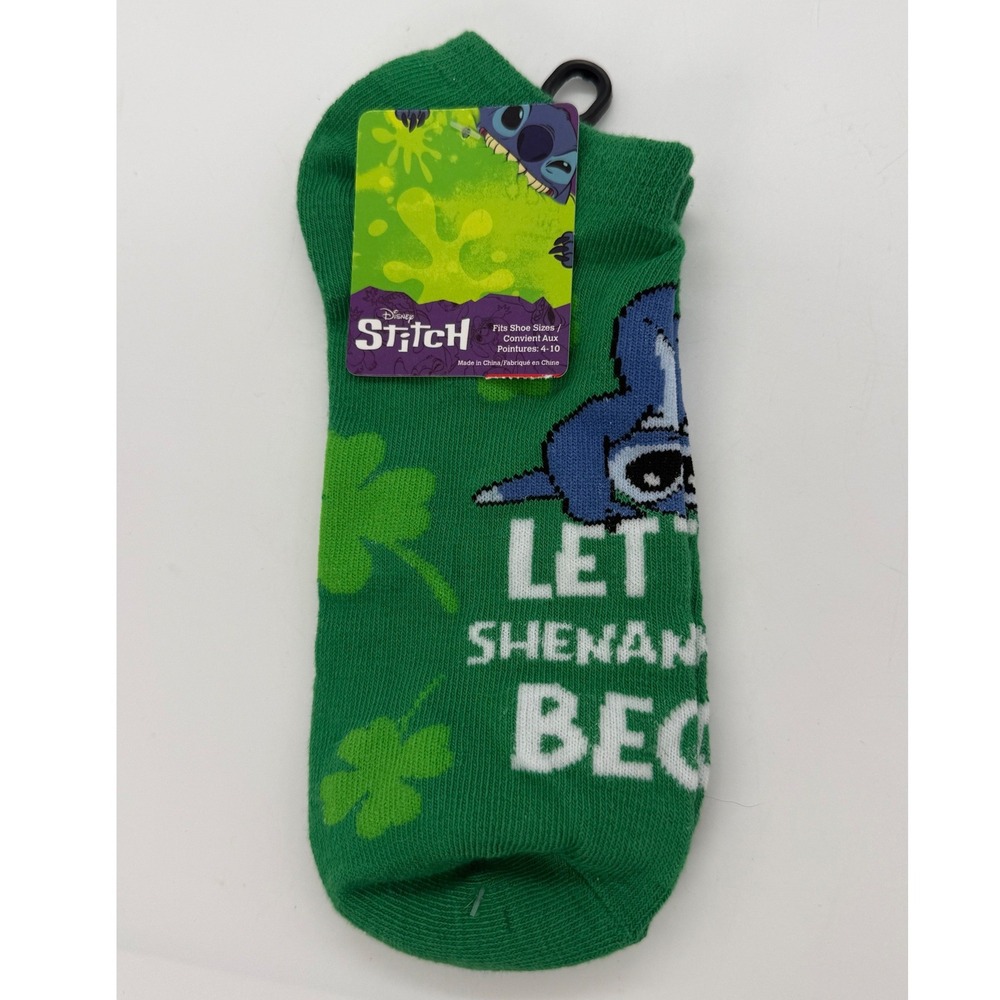 Disney Lilo & Stitch St Patricks Day Ankle Socks Green Let Shenanigans Begin NEW